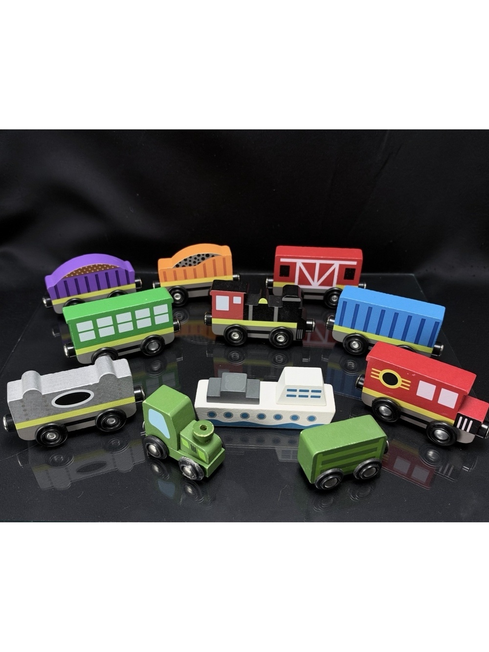 Brio Compatible Melissa And Doug Wooden Train Car Boat & Vehicle Lot